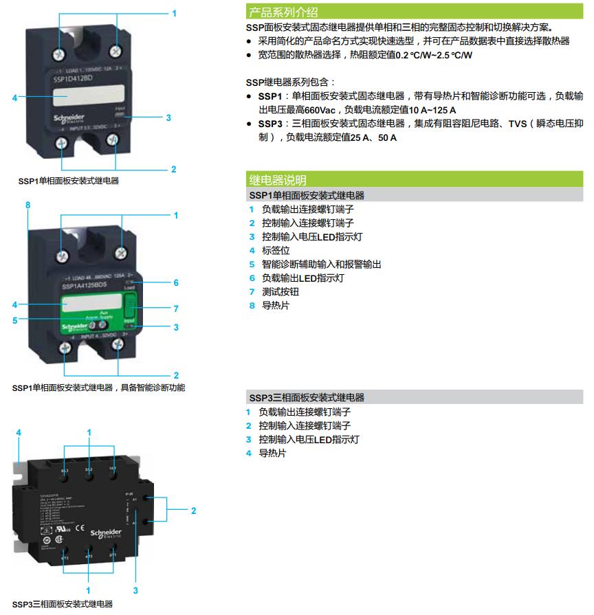 施耐德 Zelio Relay系列 SSP1A125BDT 3-32VDC 1NO 单相面板式 固态继电器