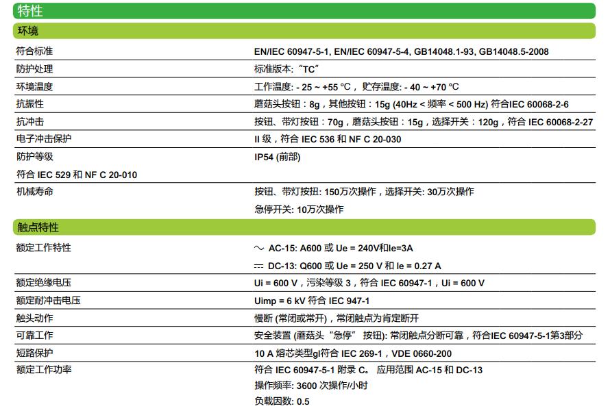施耐德黄色XA2塑料系列直径22mm带1常开触点平头按钮（弹簧复位）