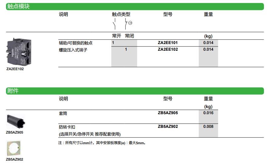 施耐德黄色XA2塑料系列直径22mm带1常开触点平头按钮（弹簧复位）