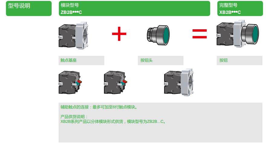 施耐德 绿色 XB2BA31C(ZB2BA3C+ZB2BZ101C) φ22mm 1NO 弹簧复位 圆平头通用型按钮