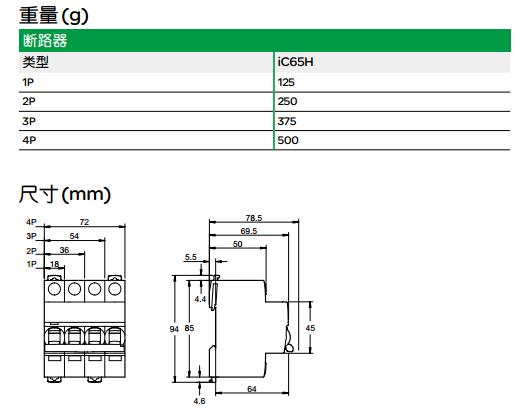 施耐德A9F19125 iC65/6KA系列D脱扣特性1极小型断路器