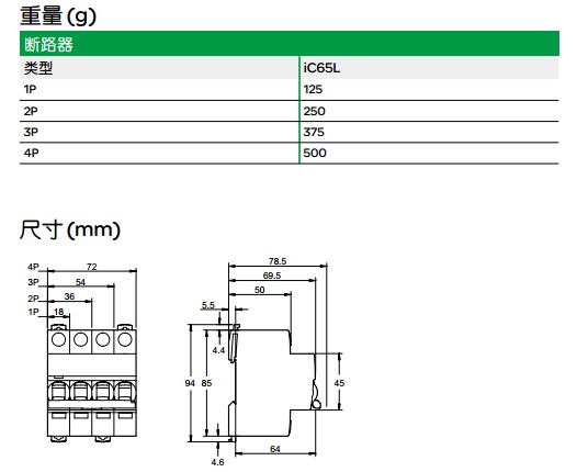 施耐德A9F19125 iC65/6KA系列D脱扣特性1极小型断路器