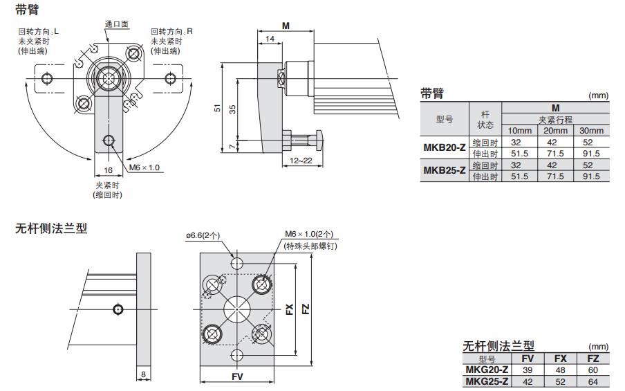 SMC MKB63-30LZ-M9BW 缸径63mm 左旋回转夹紧气缸