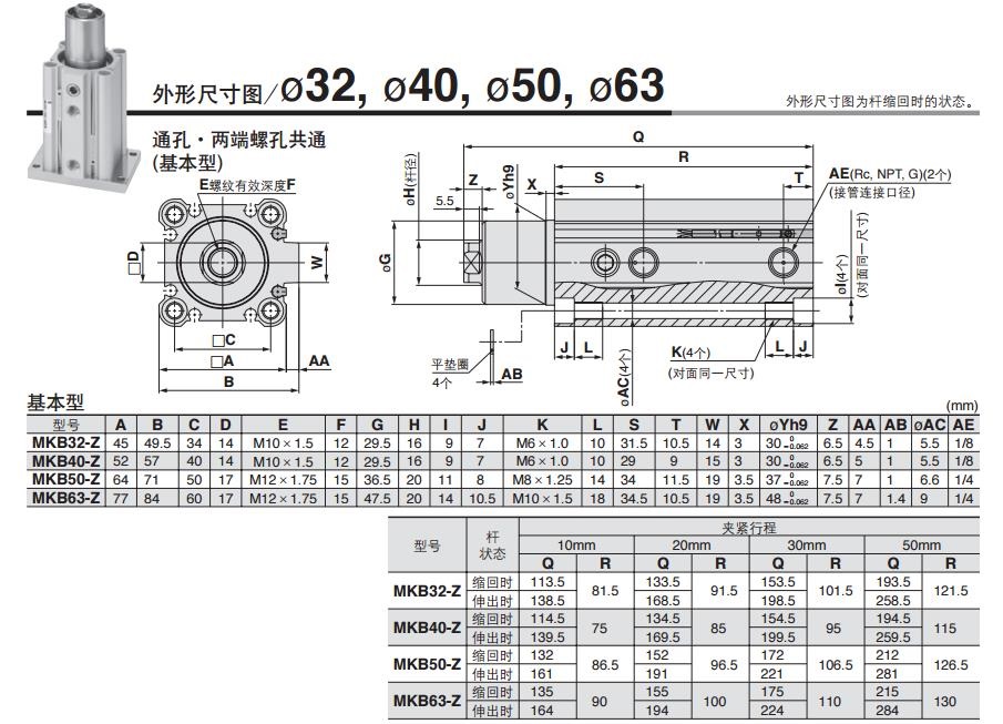 SMC MKB63-30LZ-M9BW 缸径63mm 左旋回转夹紧气缸