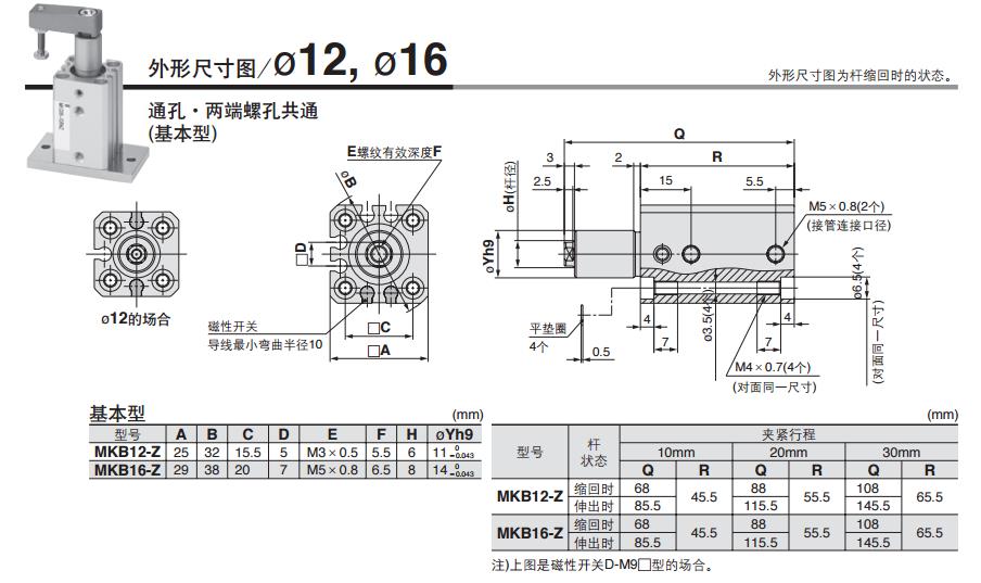 SMC MKB63-30LZ-M9BW 缸径63mm 左旋回转夹紧气缸
