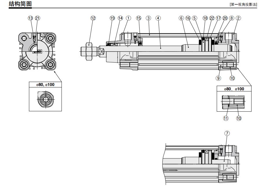 SMC CP96SDB80-500C 缸径80mm 行程500mm 双作用方形标准气缸