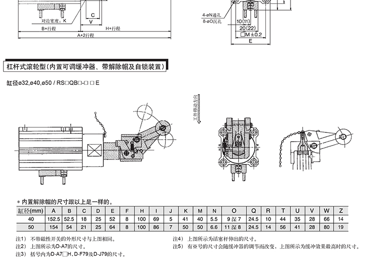 SMC RSQA50-30D 缸径50mm 行程30mm 阻挡气缸