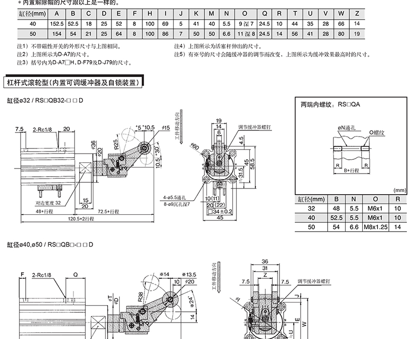 SMC RSQA50-30D 缸径50mm 行程30mm 阻挡气缸