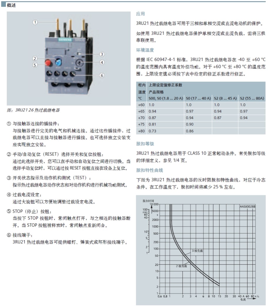 西门子 3RU21161BC0 插入式安装 1.4-2A 热过载继电器